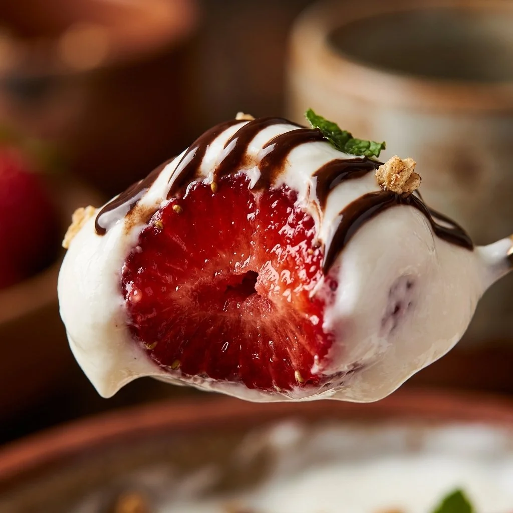 Chocolate strawberry yogurt clusters on a plate