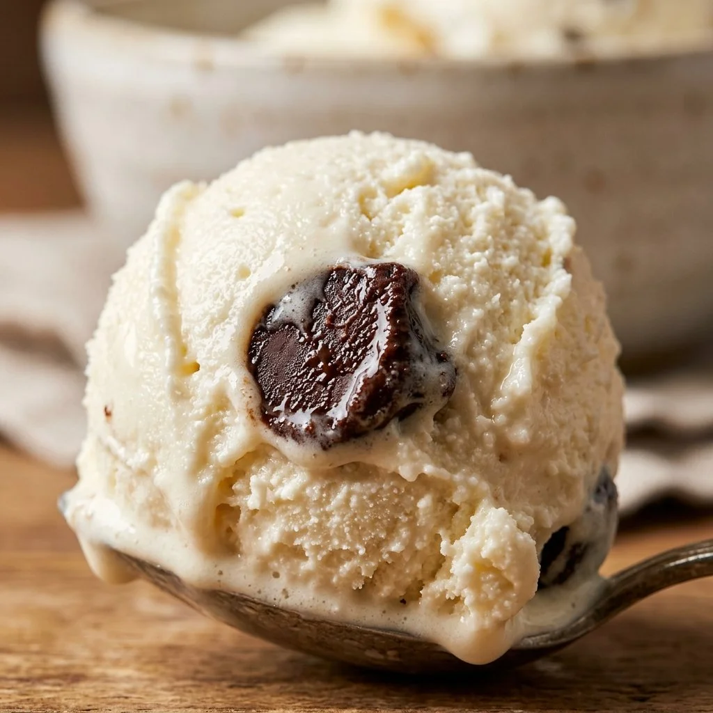 Bowl of cottage cheese ice cream with chocolate chips