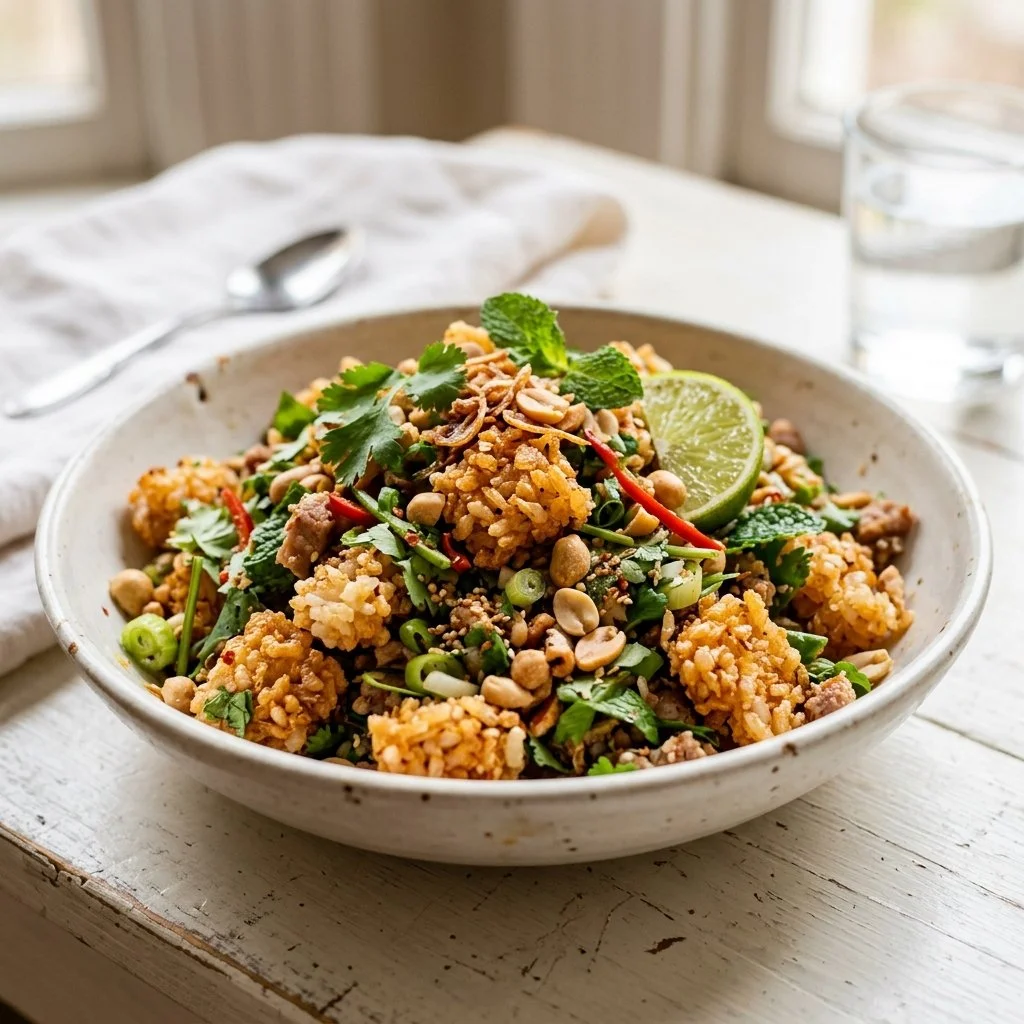 Crunchy Rice Salad with Peanuts and Herbs