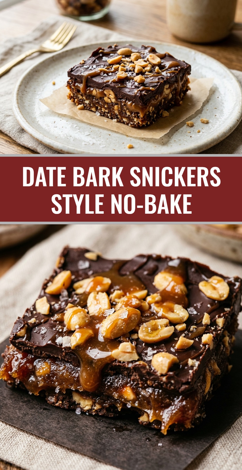 Date Bark Snickers Style No-Bake