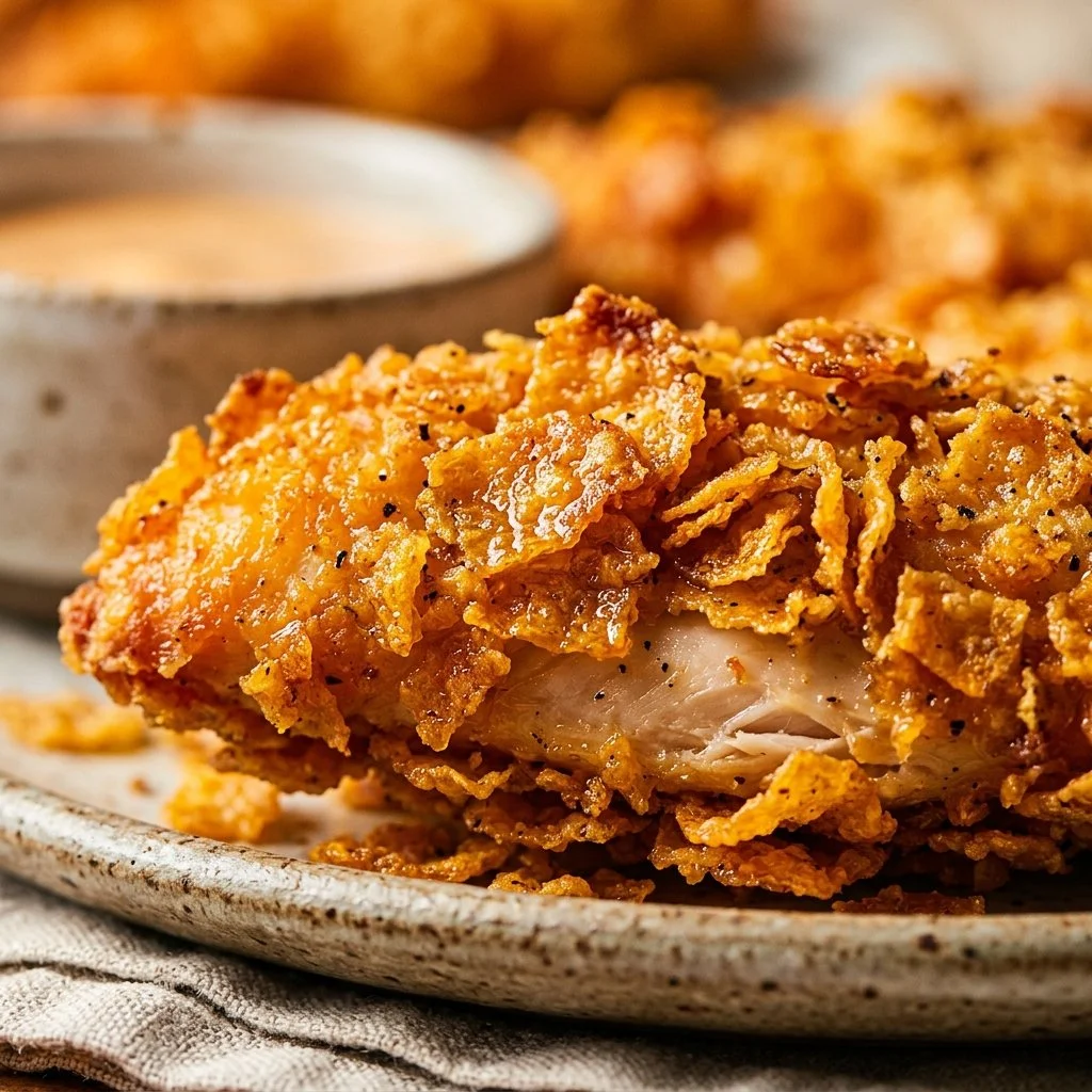 Extra crispy cornflake-crusted chicken tenders served with dipping sauce.
