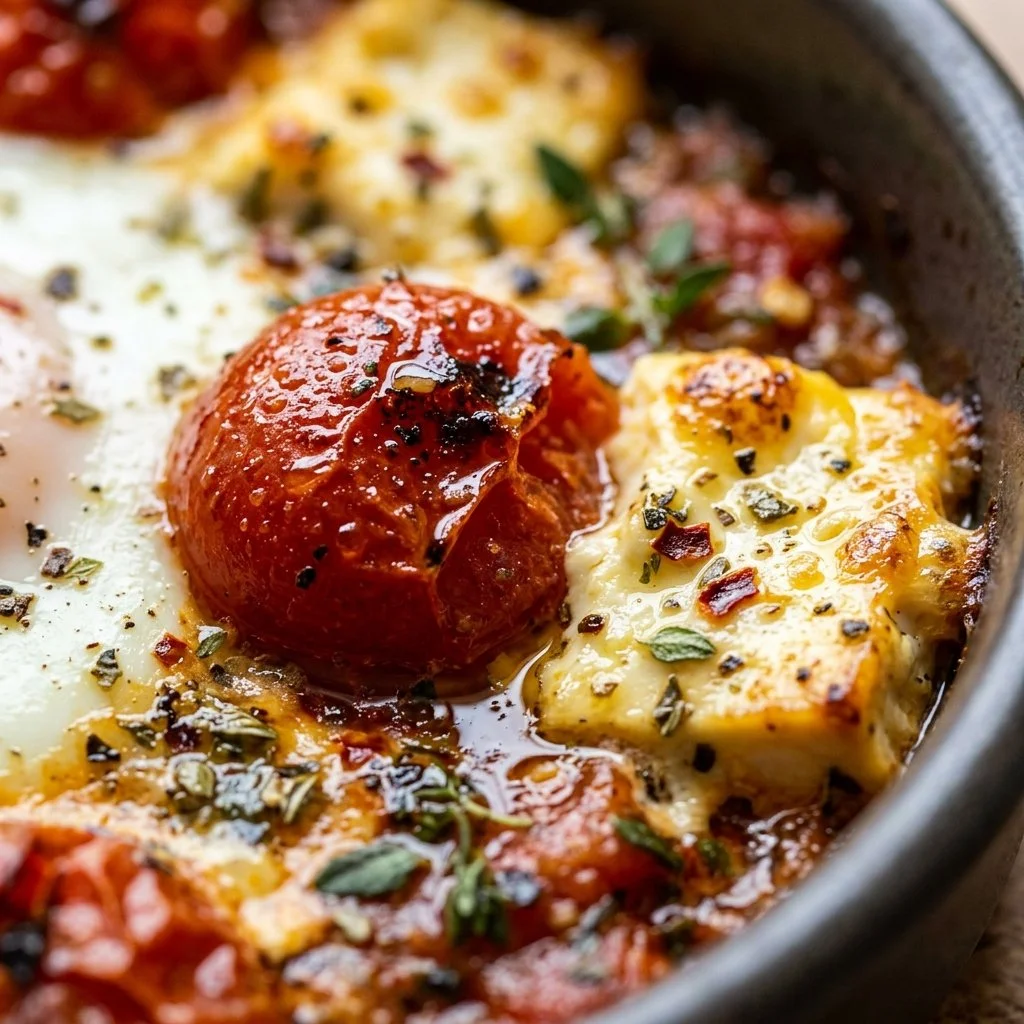 Delicious Feta Egg Bake with fresh cherry tomatoes for a healthy breakfast