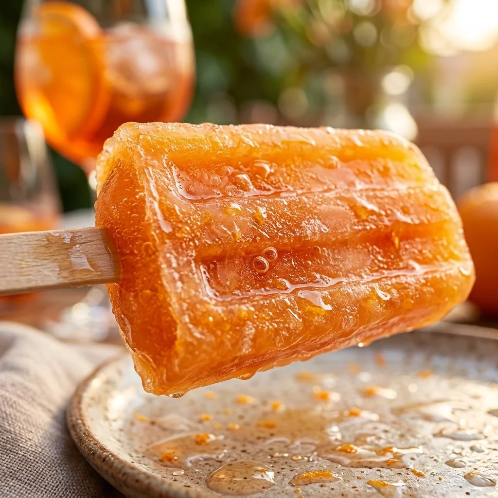 Aperol Spritz Popsicles in vibrant orange hues, ideal for summer parties.
