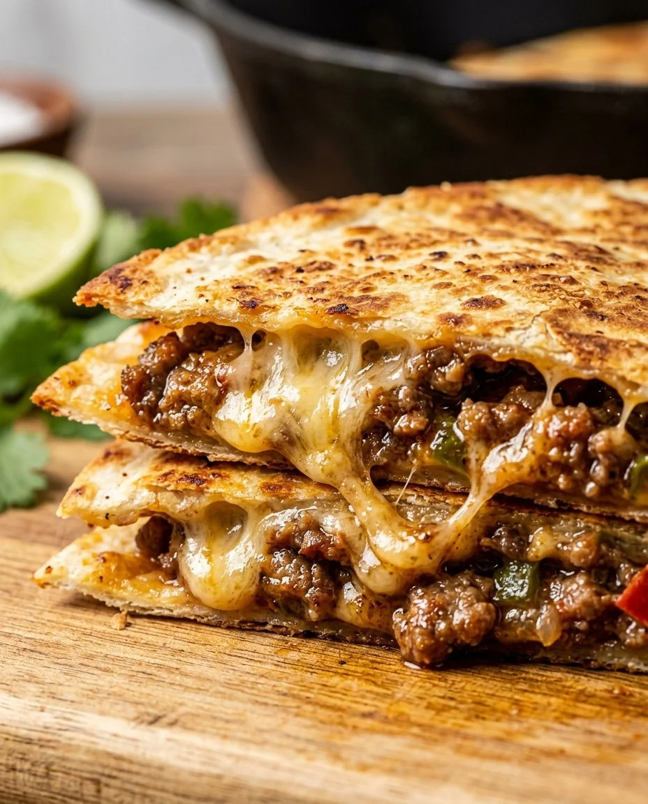 Delicious ground beef taco quesadillas served on a plate