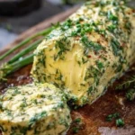 Homemade herb compound butter spread on bread