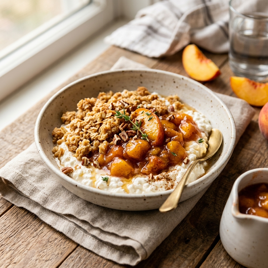 High Protein Peach Cobbler Cottage Cheese