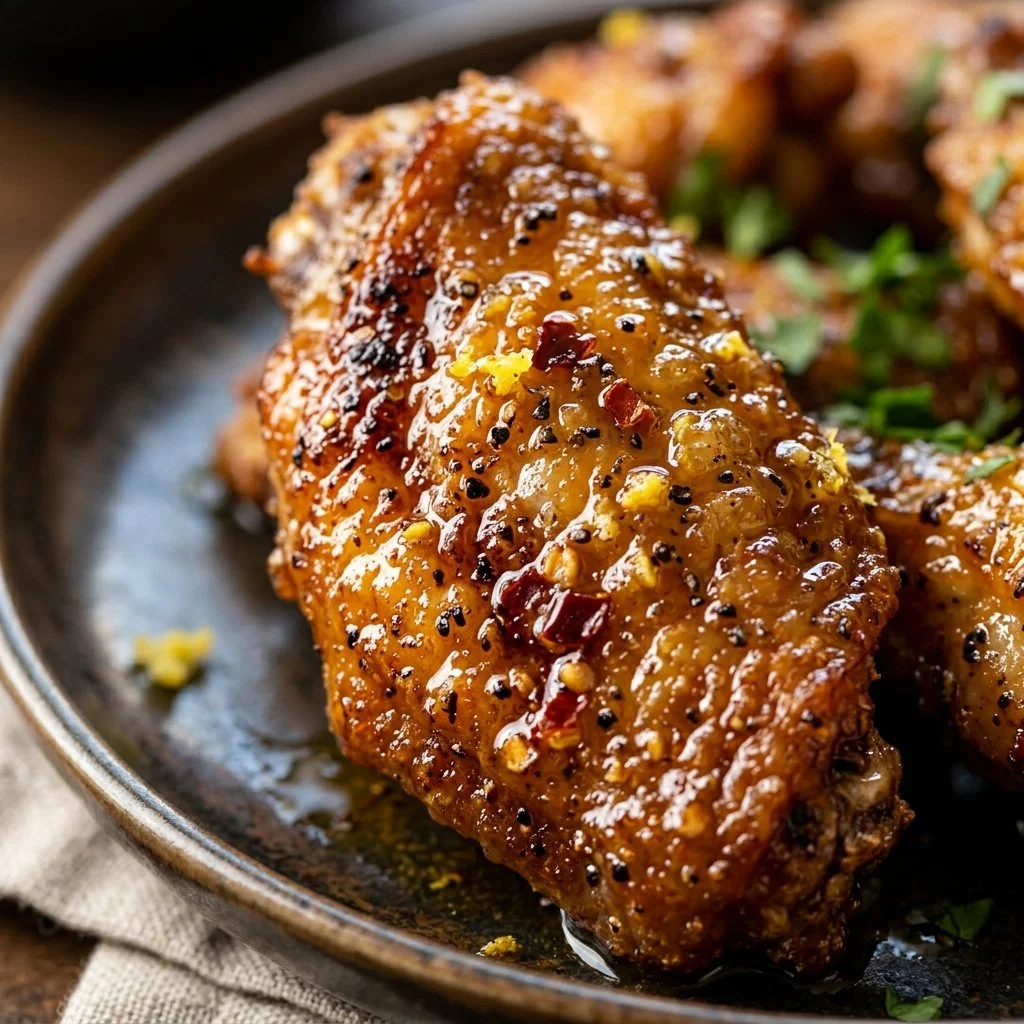 Delicious hot honey lemon pepper wings served on a platter