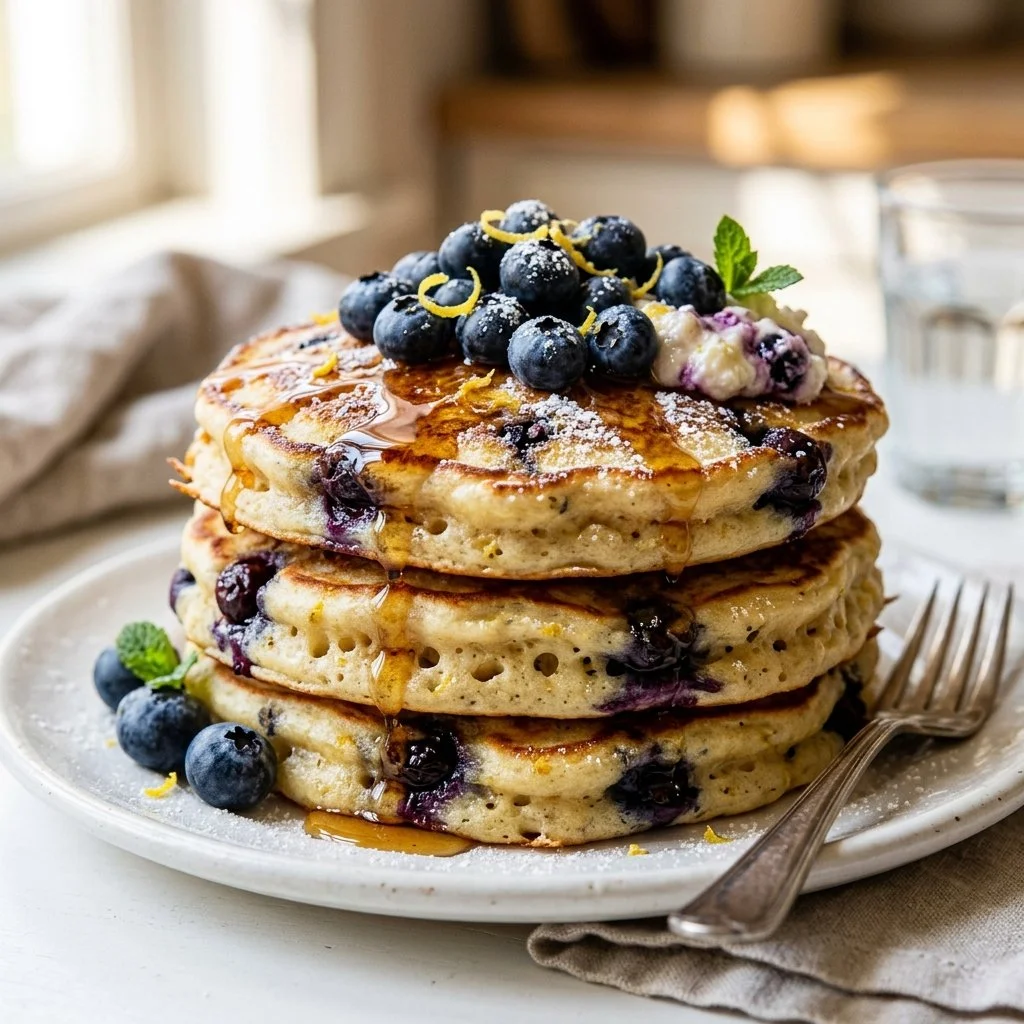 Lemon Blueberry Ricotta Pancakes