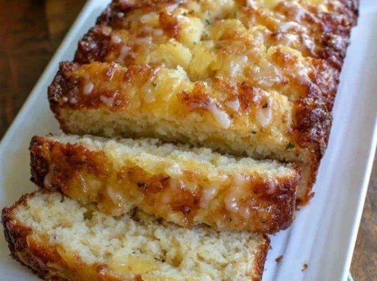 Lemon-Infused Pineapple Loaf Cake with fresh fruit topping.