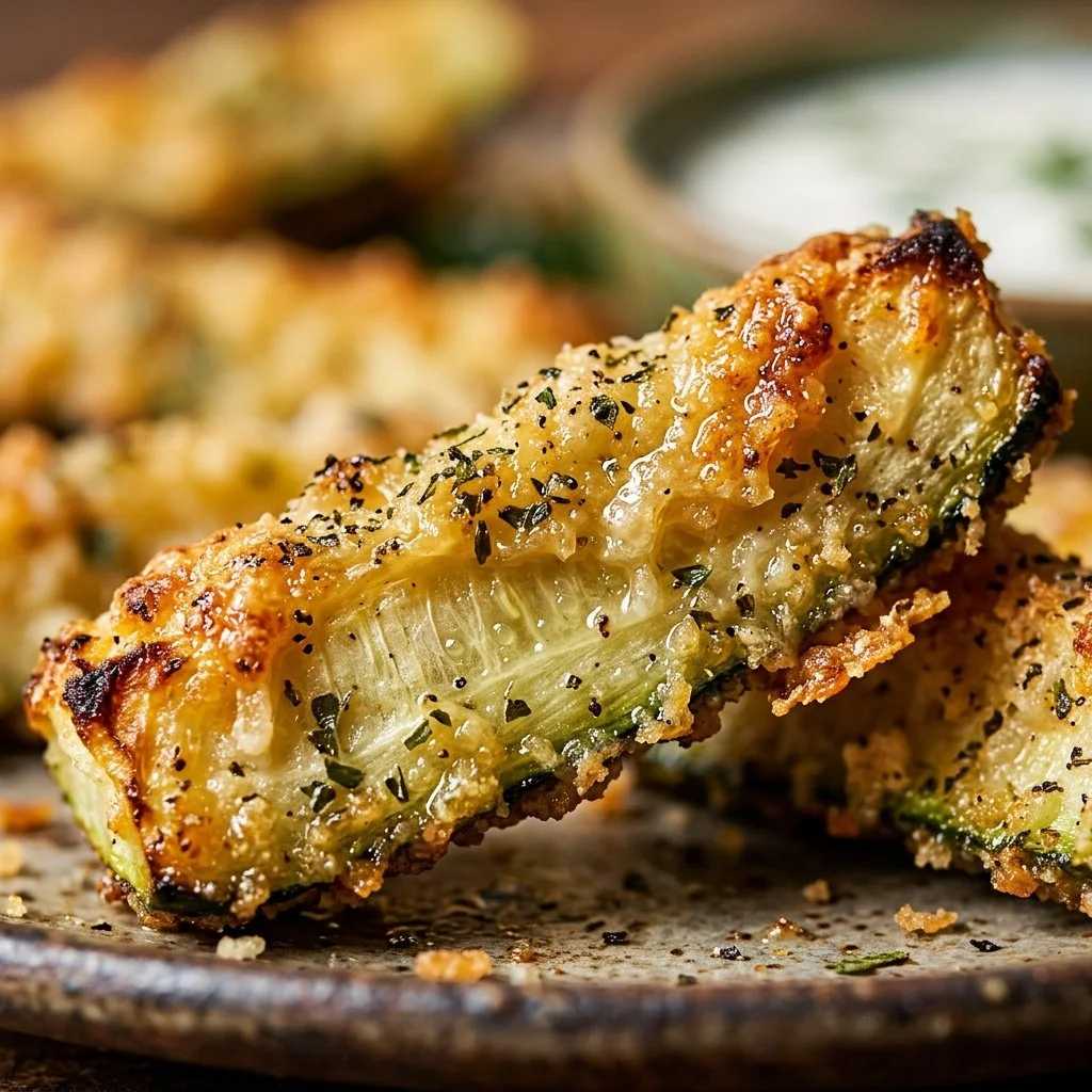 Oven-baked garlic Parmesan zucchini fries on a plate