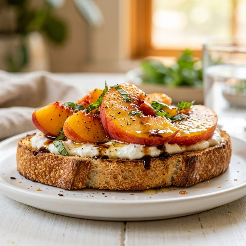 Peach and Burrata Toast Recipe