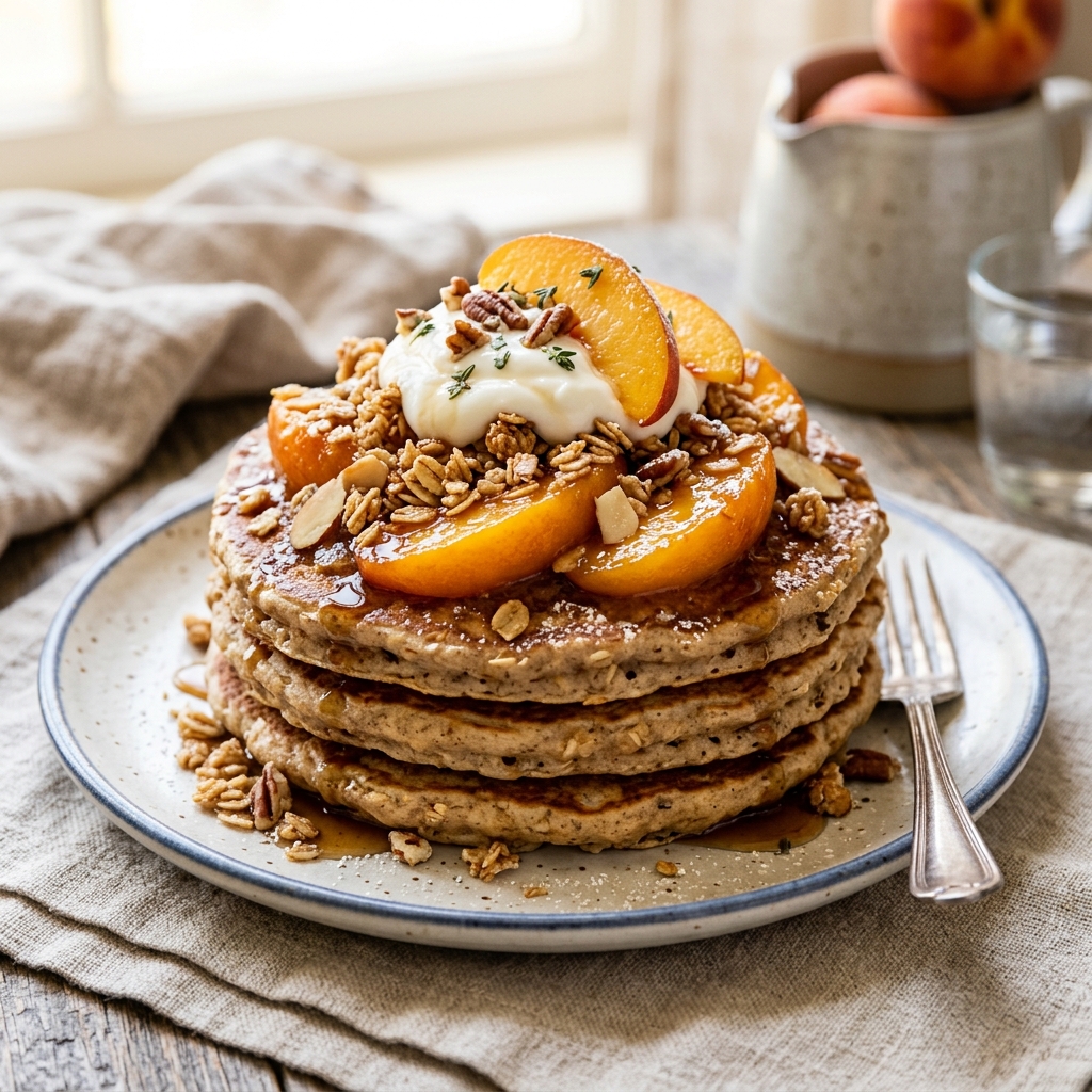 Peach Crisp Protein Pancakes