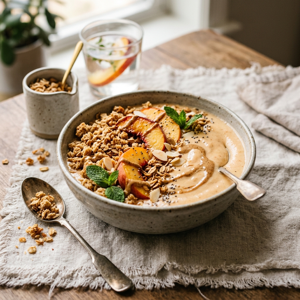 Peach Crumble Protein Smoothie Bowl