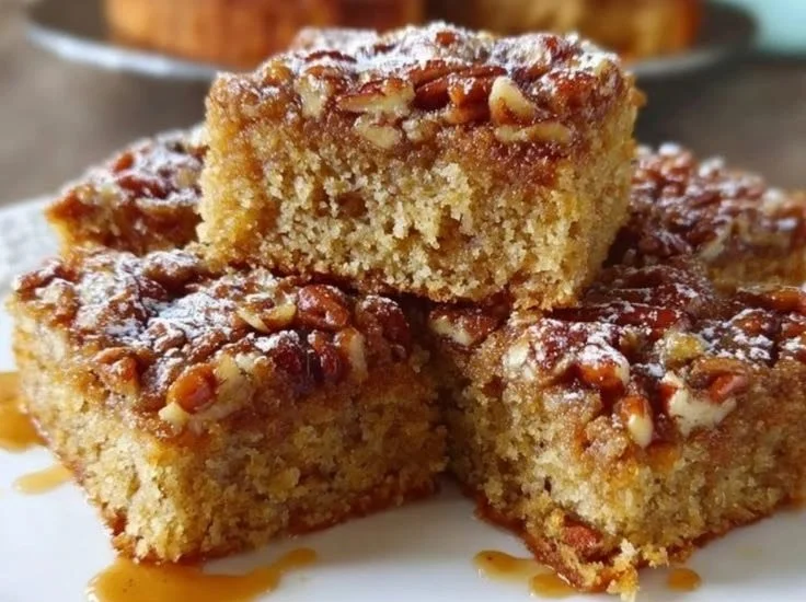 Delicious pecan pie bars topped with a pecan-caramel layer.