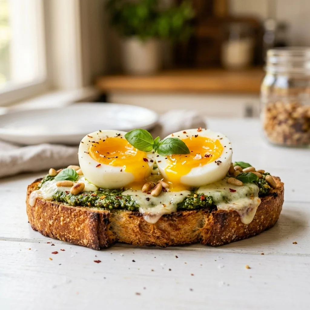 Pesto Eggs on Toast for Breakfast