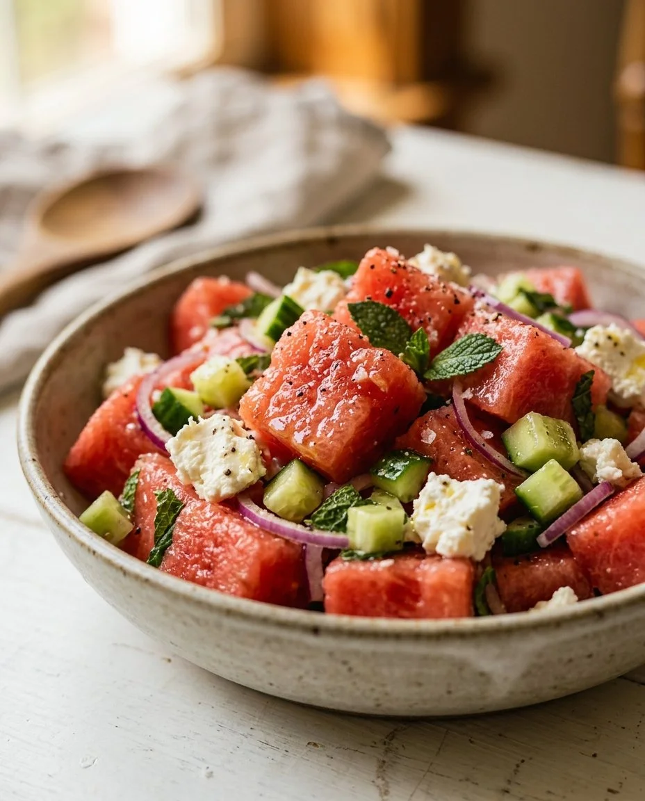 Salad with Watermelon, Feta, and Cucumber