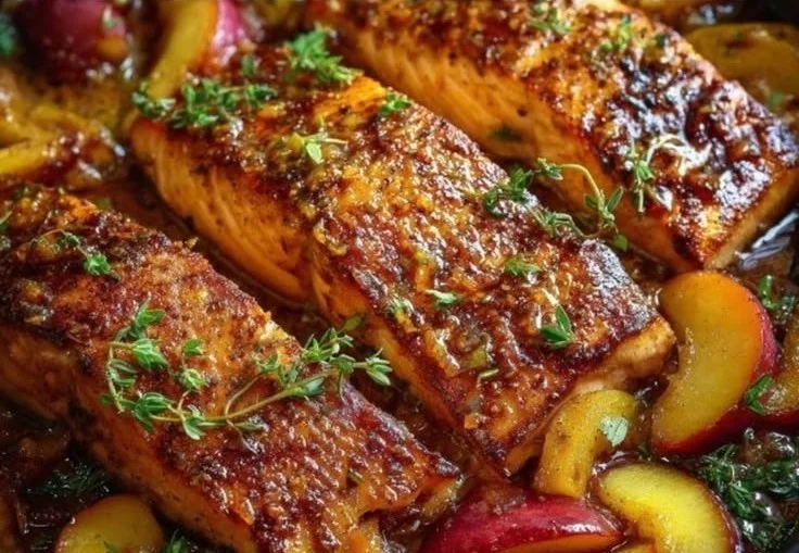 Honey Glazed Salmon With Peaches