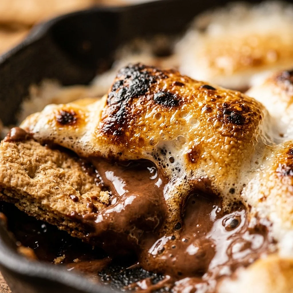 Deliciously gooey S'mores Dip Skillet baked in an oven, perfect for dessert.