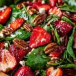 Fresh strawberry spinach salad with vibrant toppings and a light dressing