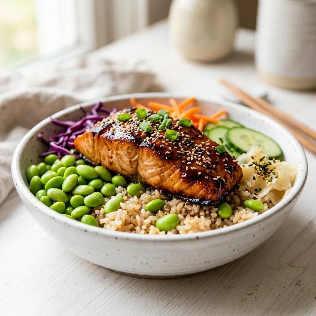 Teriyaki Salmon Edamame Bowl