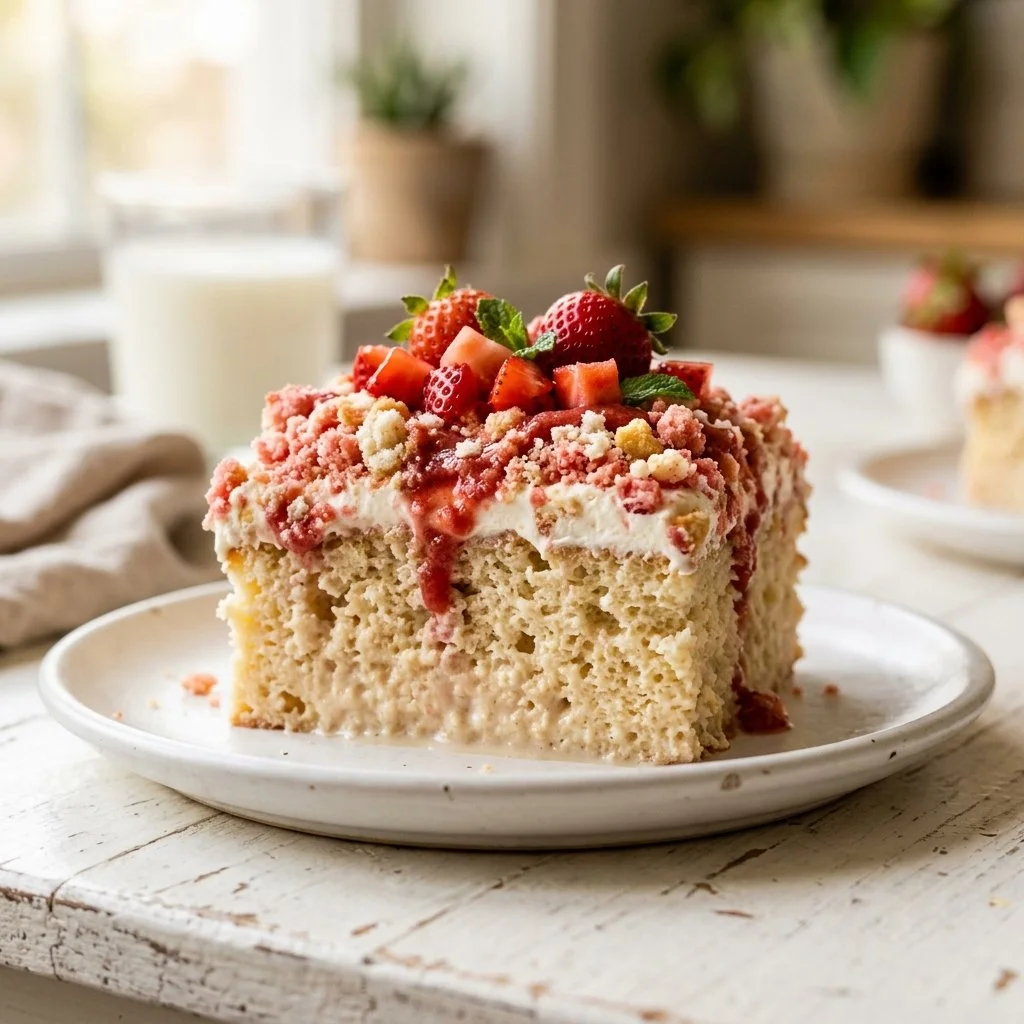 Three-Milk Strawberry Crunch Cake