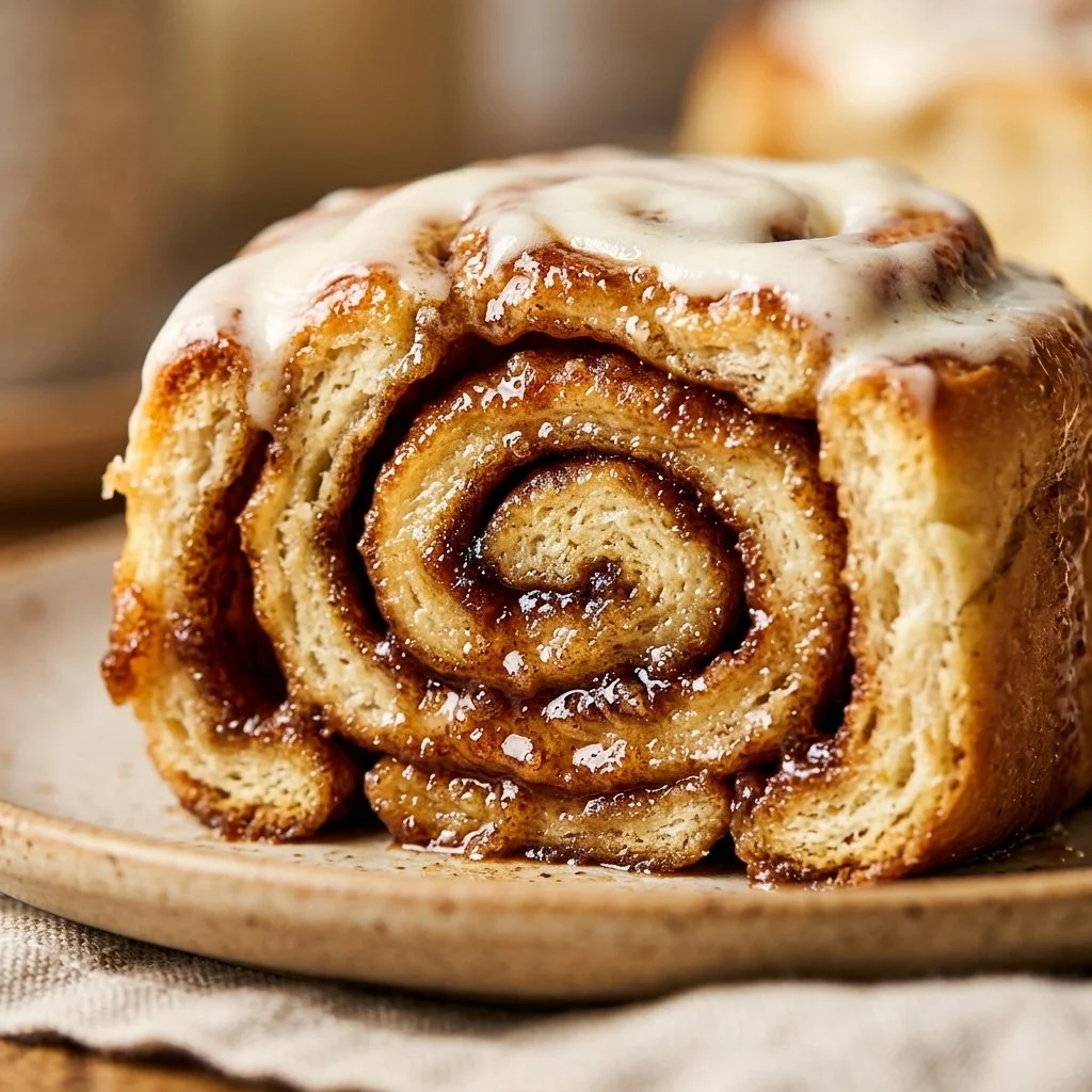 TikTok-style cinnamon rolls topped with heavy cream, cinnamon, and icing.