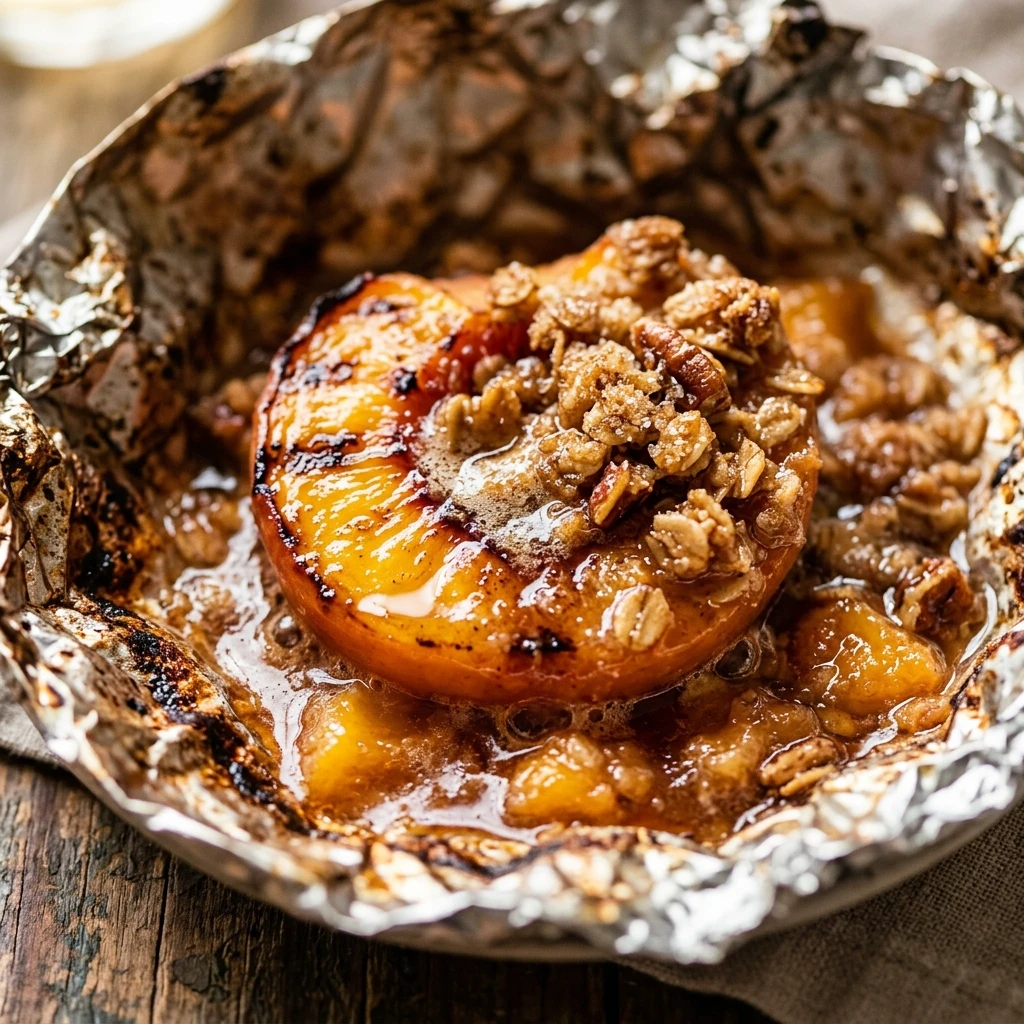 Grilled Peach Crisp Foil Pack
