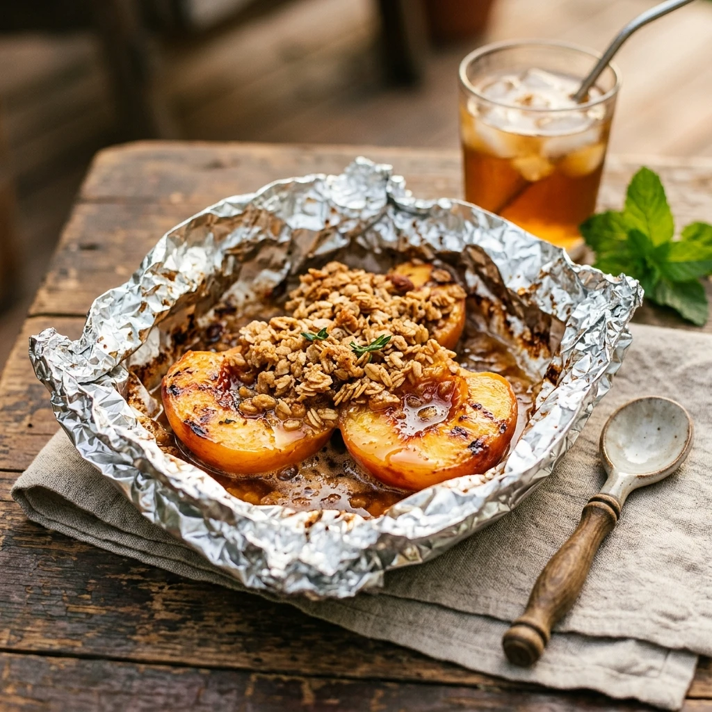 Grilled Peach Crisp Foil Pack