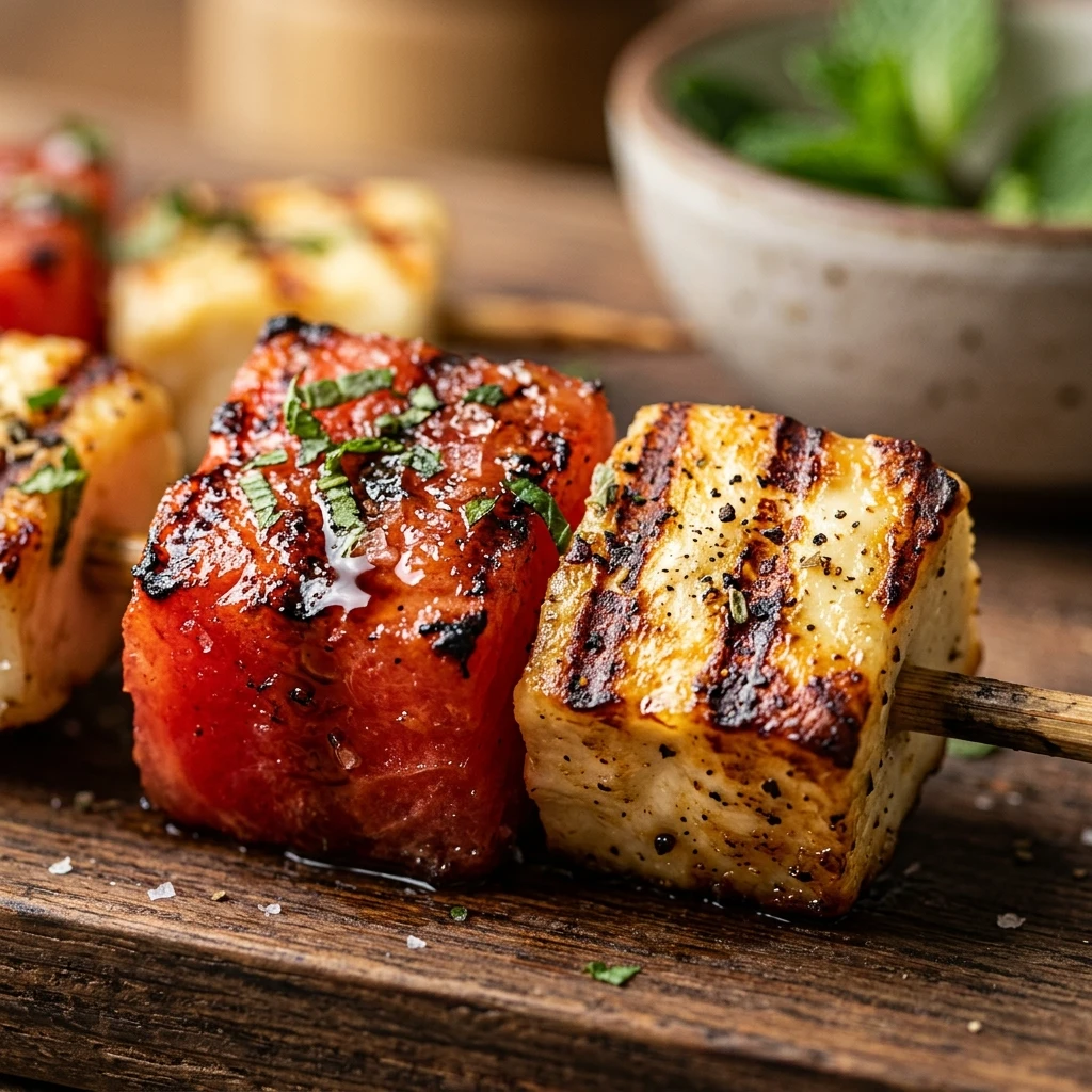 Woodfire Grilled Watermelon Halloumi Skewers