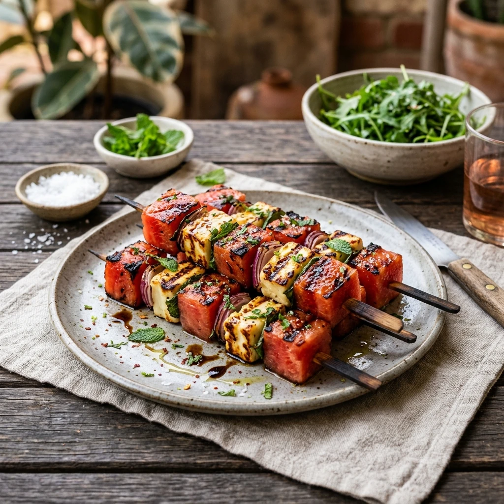 Woodfire Grilled Watermelon Halloumi Skewers