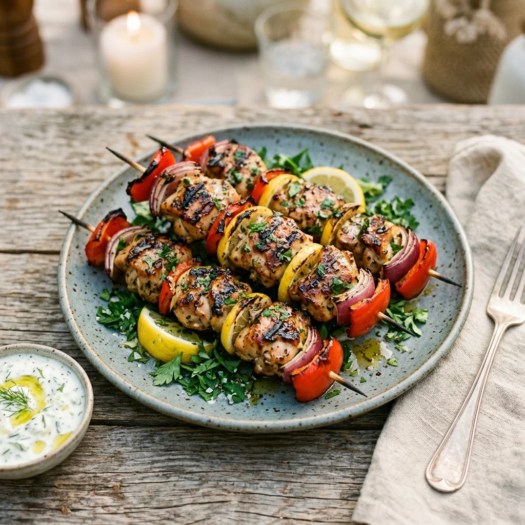 Woodfire Lemon Garlic Chicken Kabobs