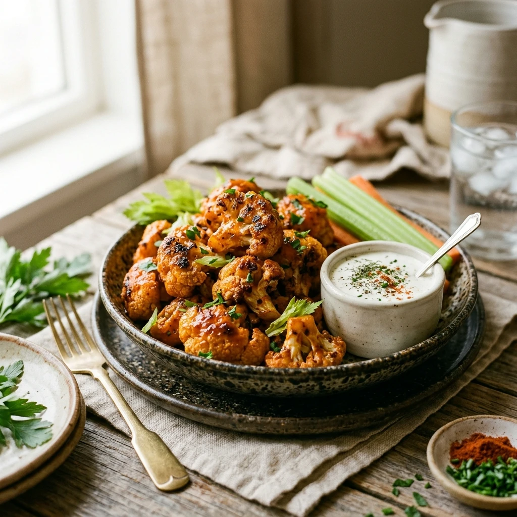 Air Fryer Buffalo Cauliflower Bites with Ranch Dip