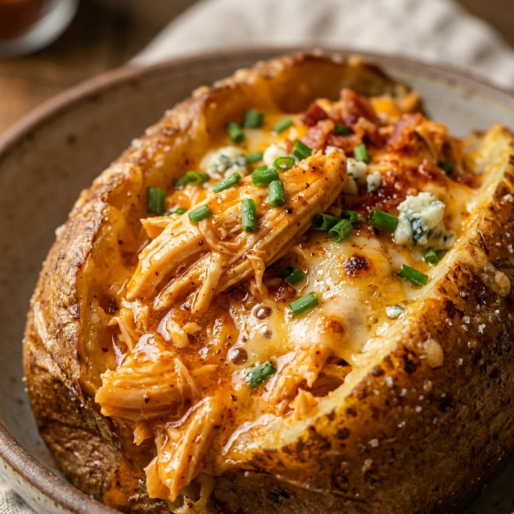 Air Fryer Buffalo Chicken Stuffed Potatoes