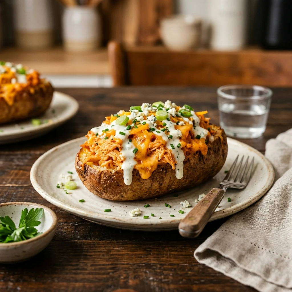 Air Fryer Buffalo Chicken Stuffed Potatoes