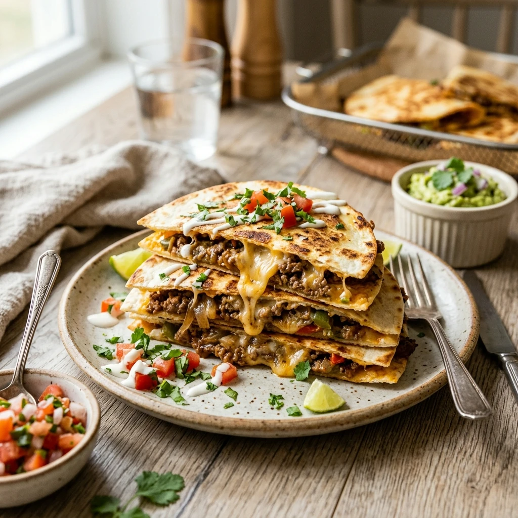 Air Fryer Cheesy Ground Beef Quesadillas