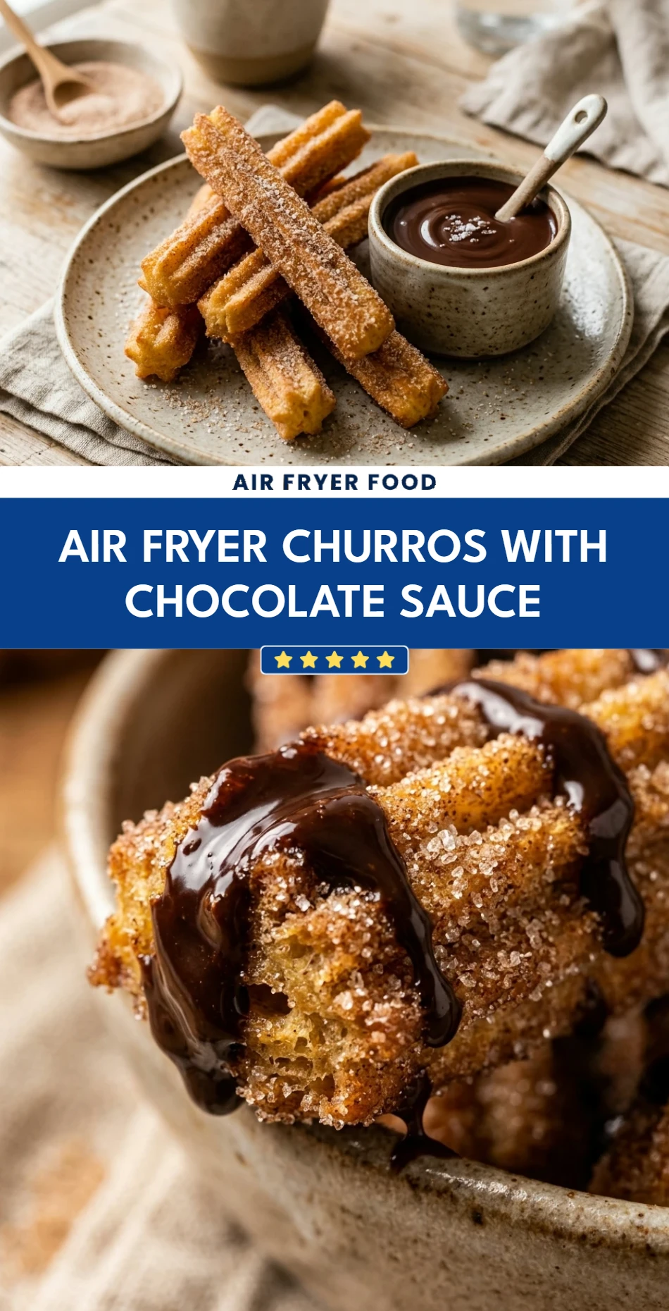 Air Fryer Churros with Chocolate Sauce