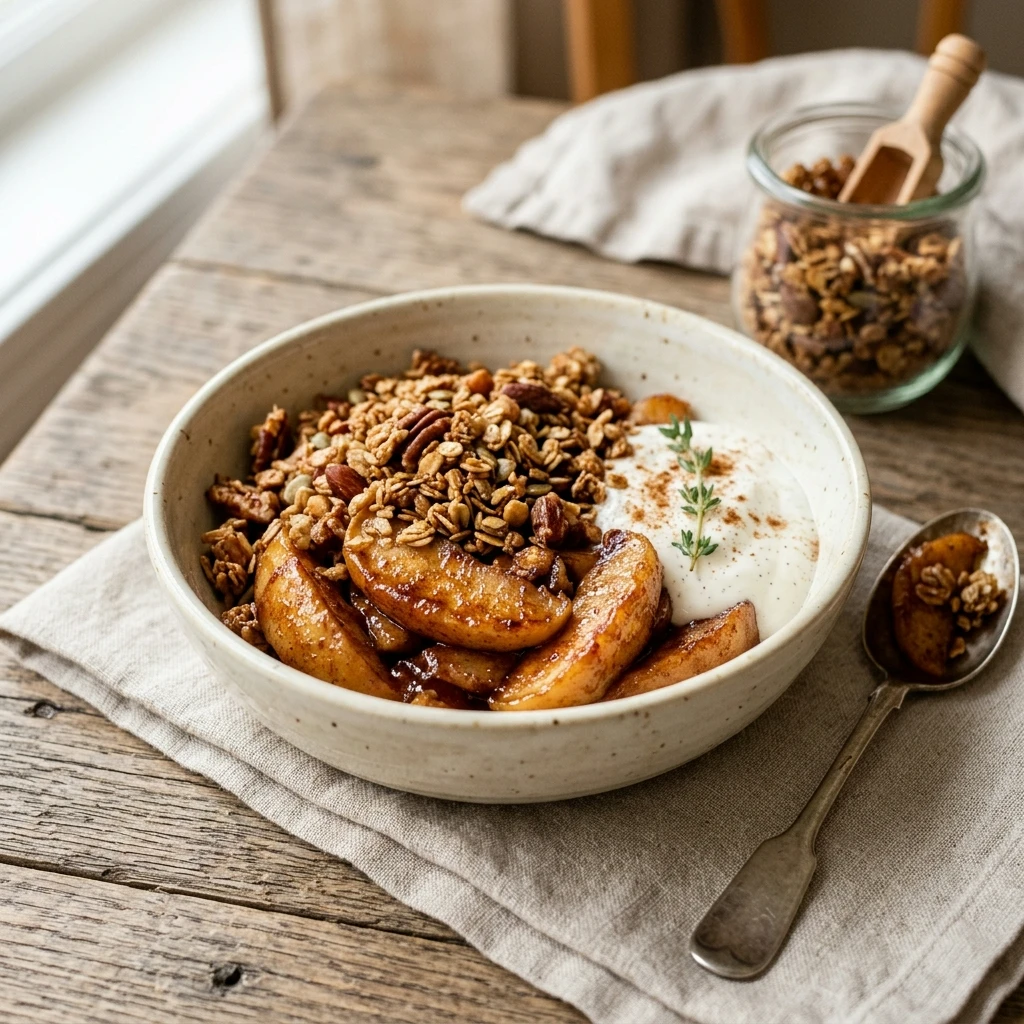 Air Fryer Cinnamon Apple Slices with Granola Crumble