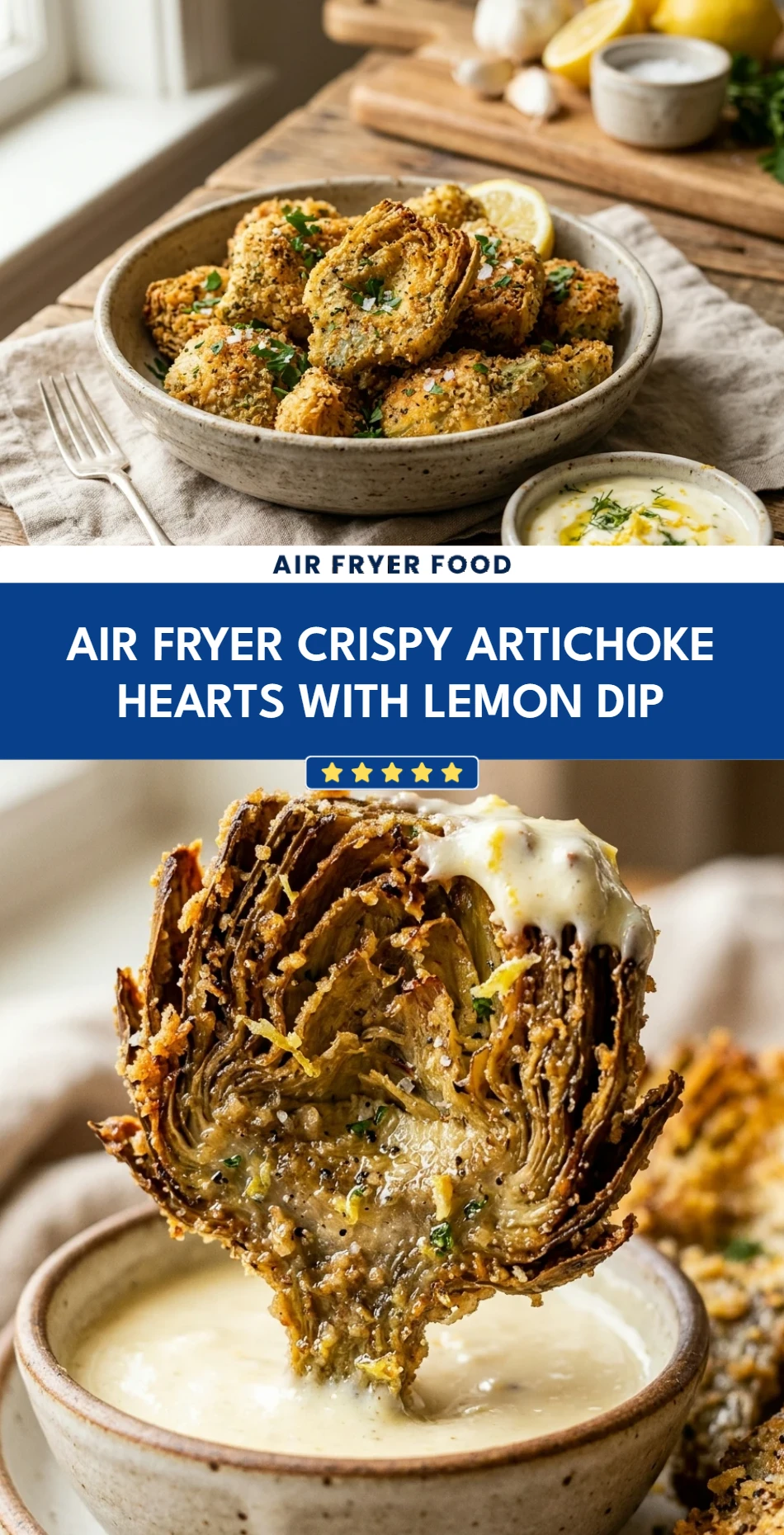 Air Fryer Crispy Artichoke Hearts with Lemon Dip