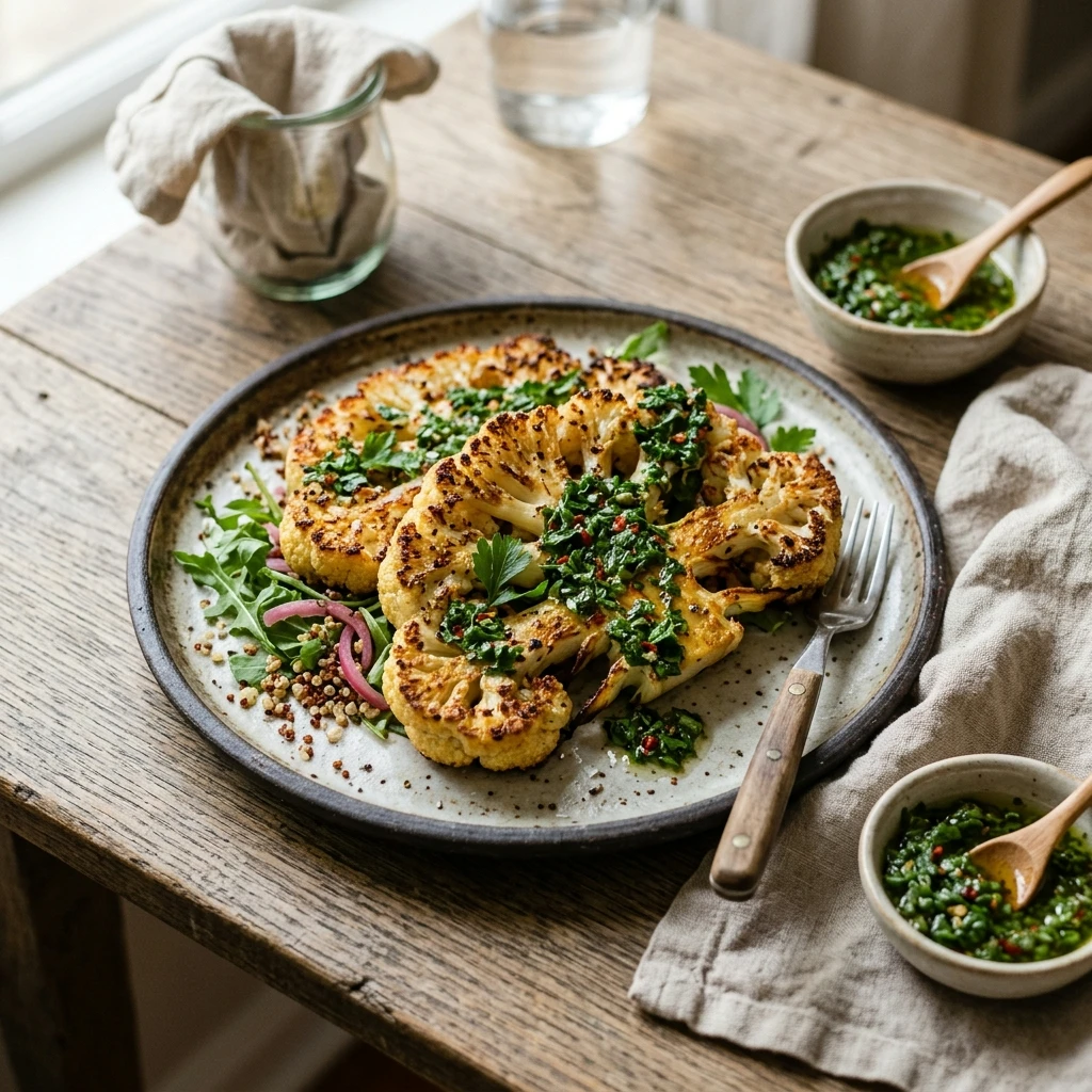 Air Fryer Crispy Cauliflower Steaks with Chimichurri