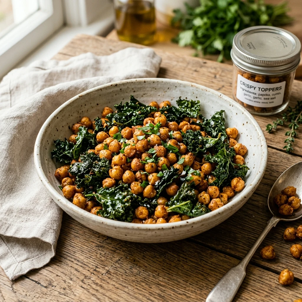 Air Fryer Crispy Chickpea and Kale Salad Toppers