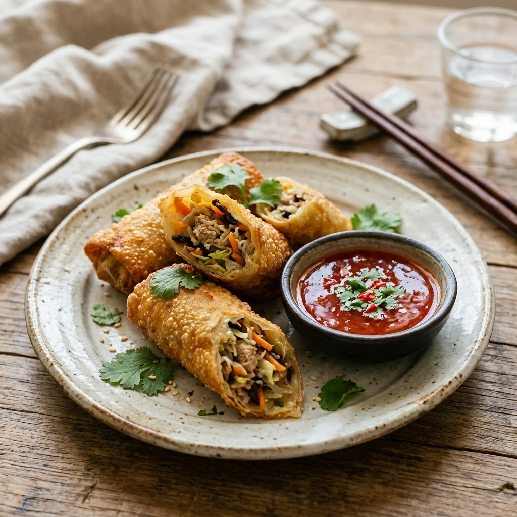 Air Fryer Crispy Egg Rolls with Sweet Chili Sauce