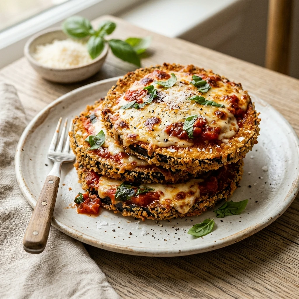 Air Fryer Crispy Eggplant Parmesan Slices