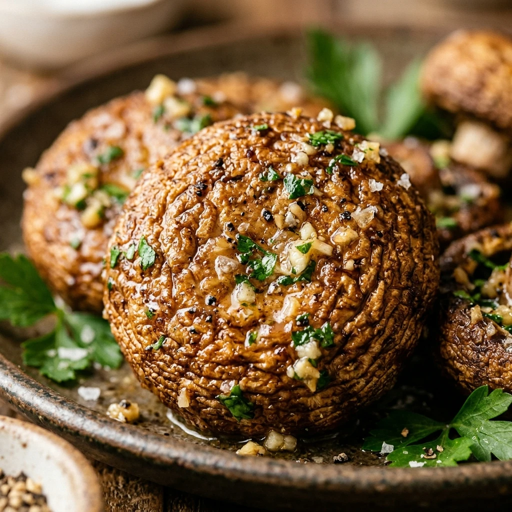 Air Fryer Crispy Mushroom Caps with Garlic Butter