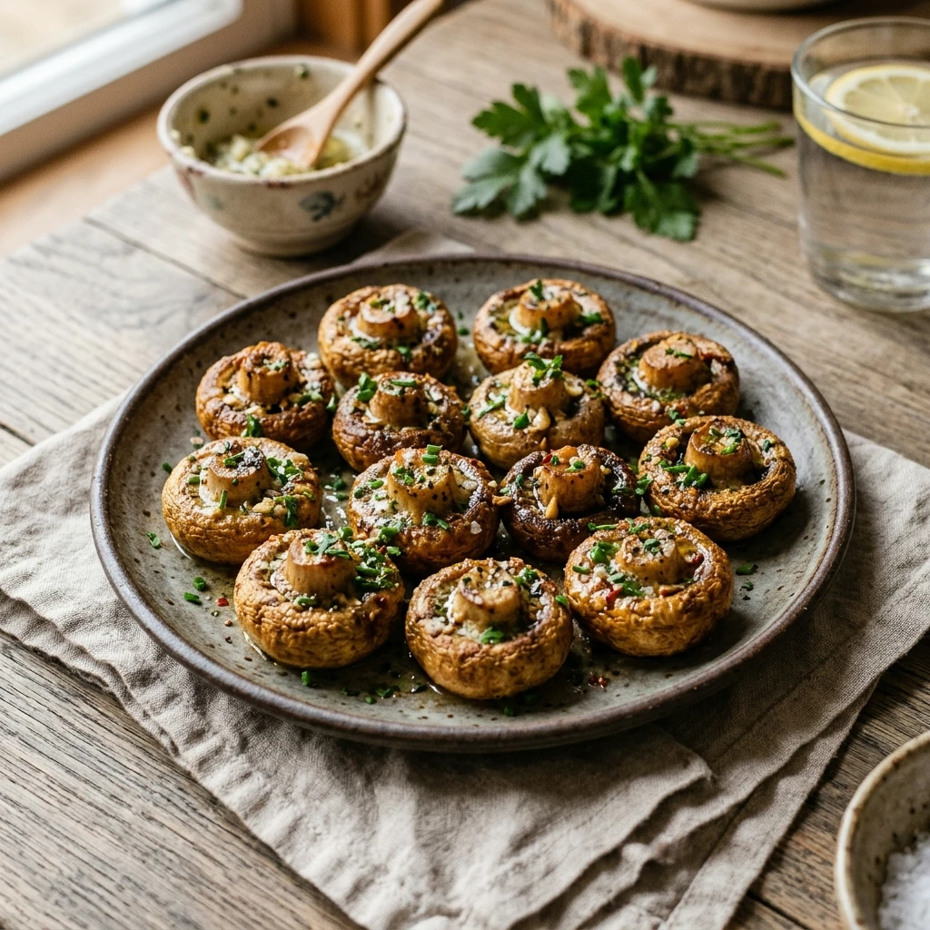 Air Fryer Crispy Mushroom Caps with Garlic Butter