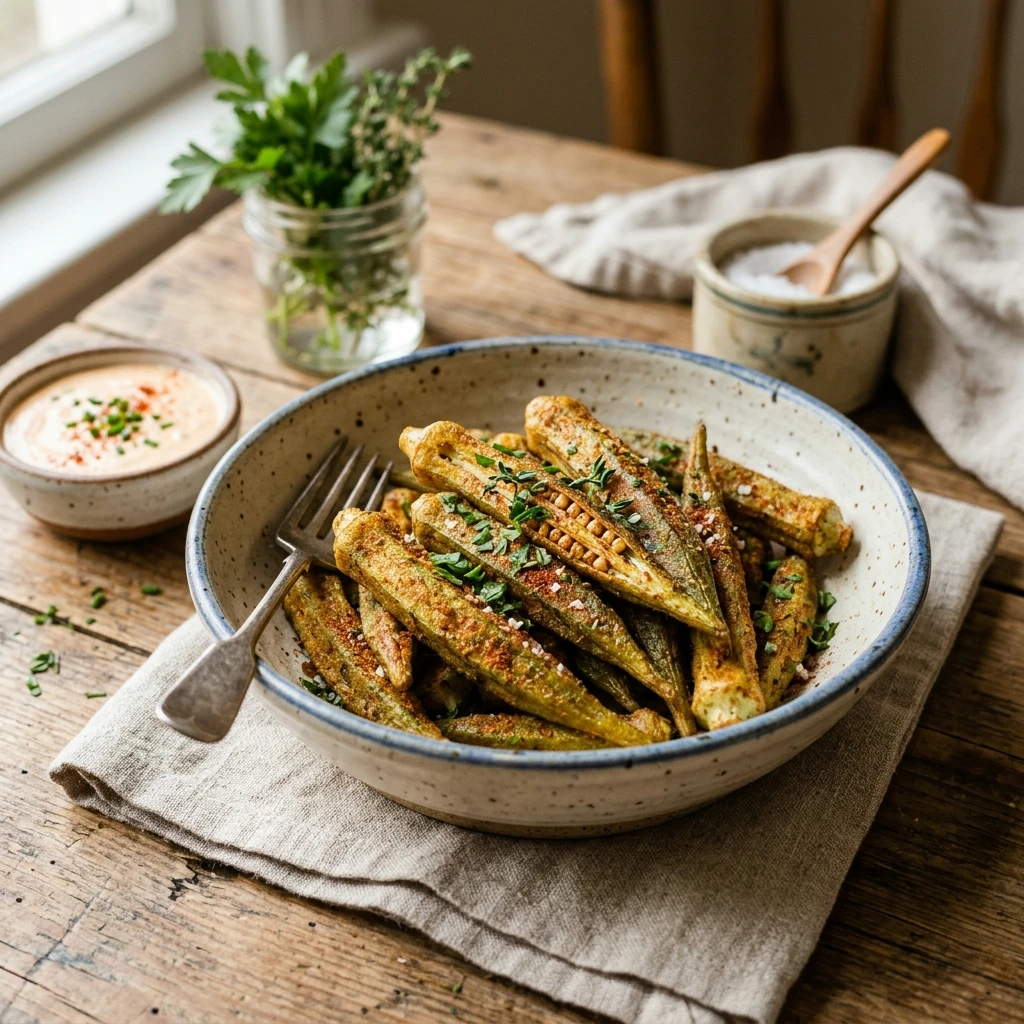 Air Fryer Crispy Okra Pods with Cajun Spice
