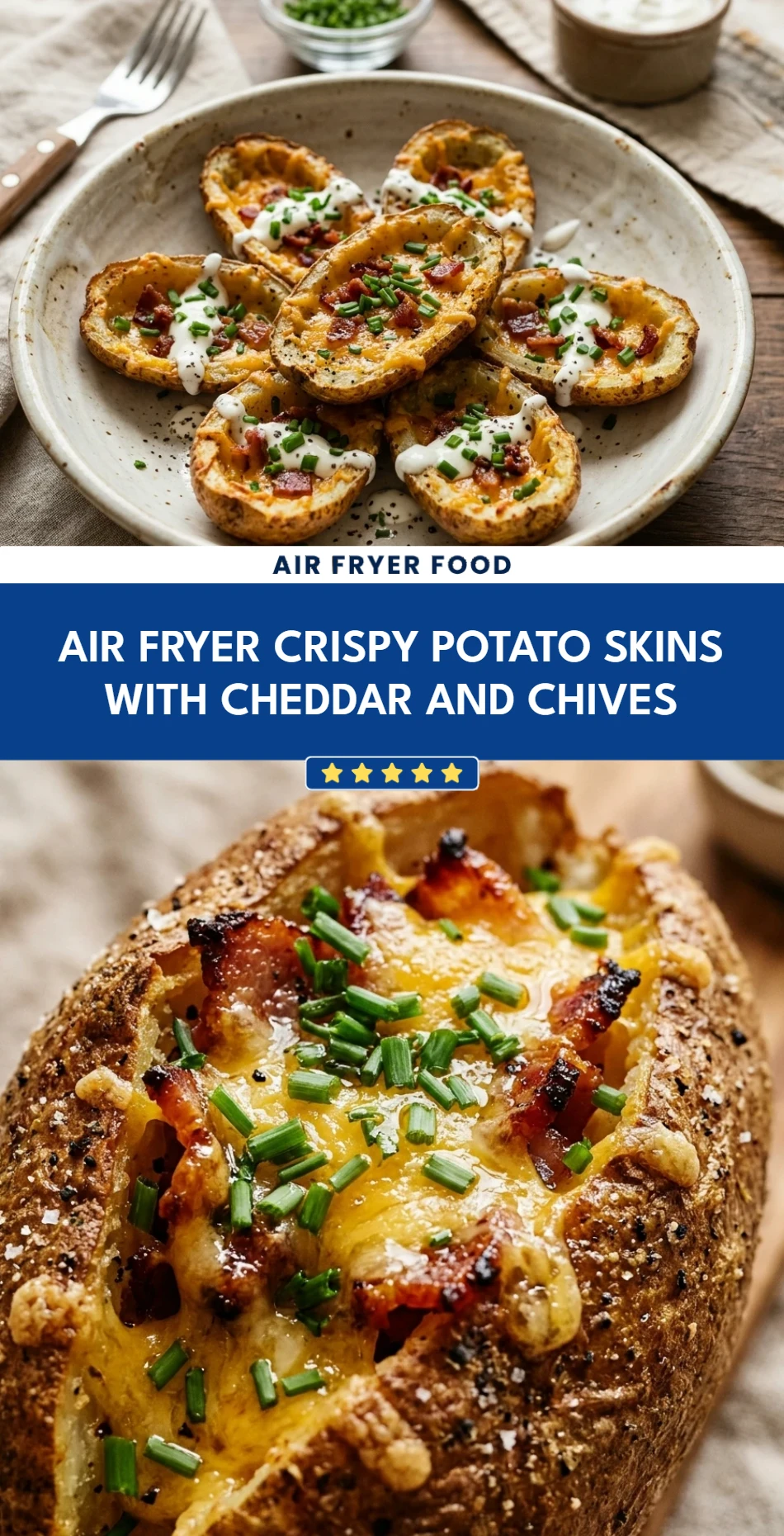 Air Fryer Crispy Potato Skins with Cheddar and Chives
