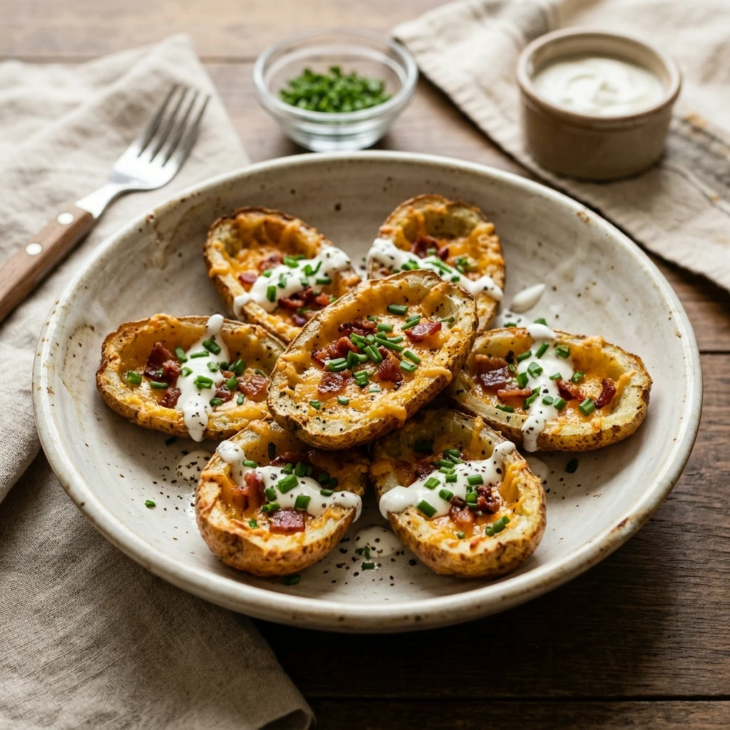 Air Fryer Crispy Potato Skins with Cheddar and Chives