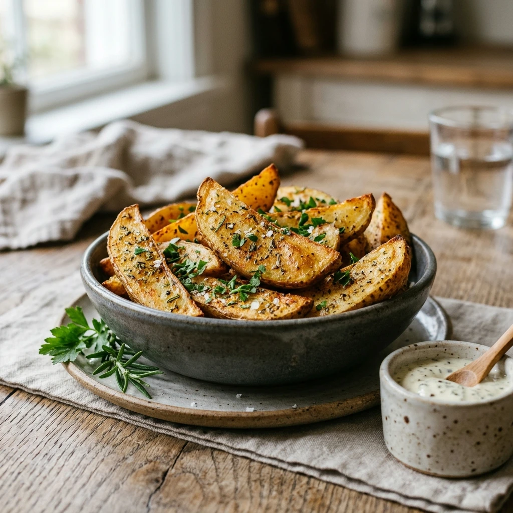 Air Fryer Crispy Potato Wedges with Garlic Herb Seasoning
