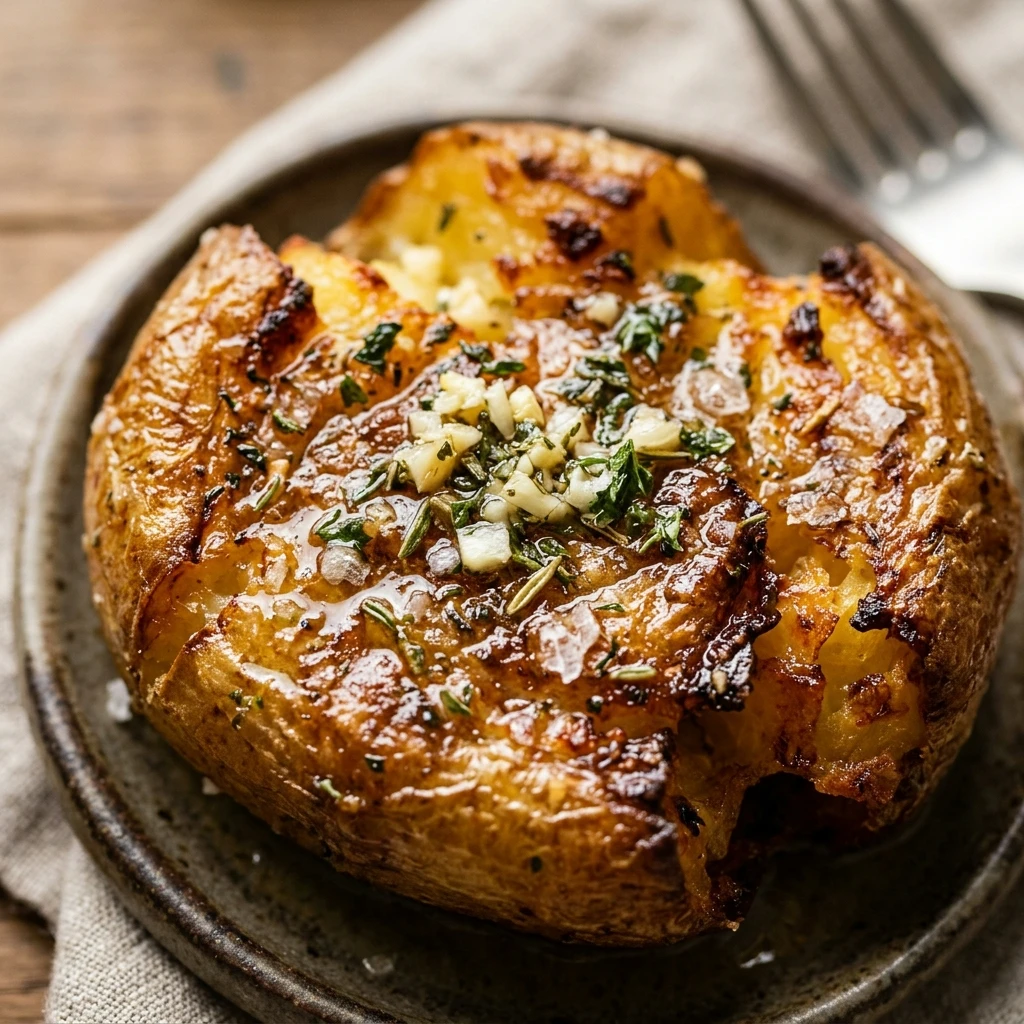 Air Fryer Crispy Smashed Potatoes with Garlic Herb Butter
