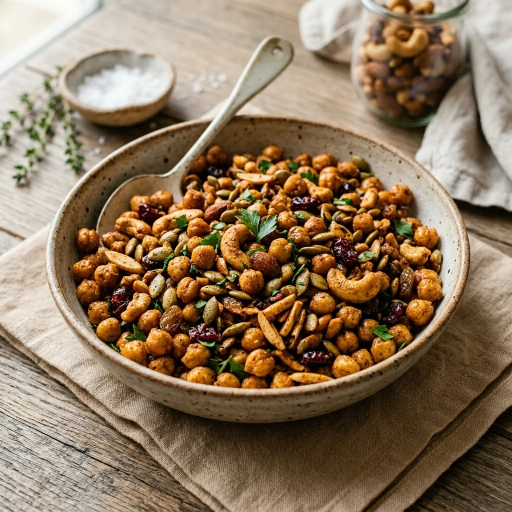 Air Fryer Crispy Spiced Chickpea Snack Mix